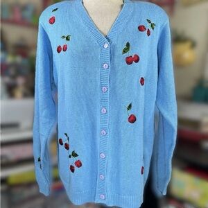 Quaker factory blue knit cherry embroidered bead sweater cardigan 
130$ casual